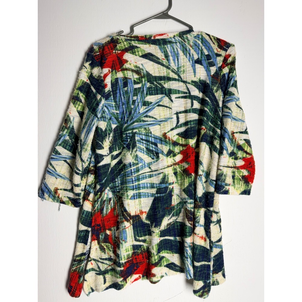 Thomas & Olivia Tropical Palm Leaf Floral V-Neck Knit Top 3/4 Sleeve Large - Picture 9 of 11